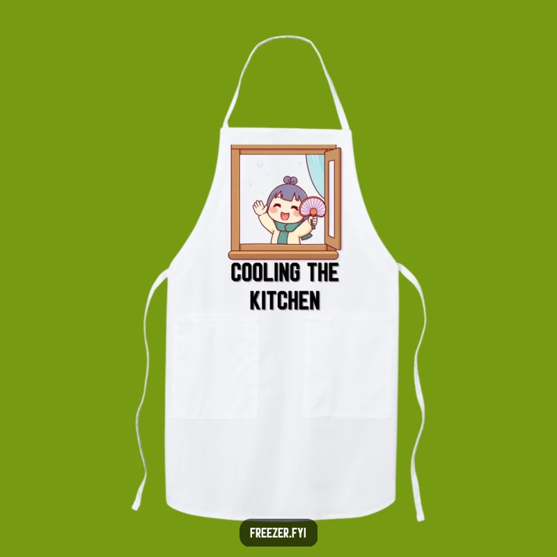 Funny Frosty Window Apron: Enthusiastic Character's Winter Kitchen Fun