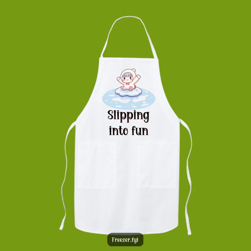 Funny Winter Kitchen Apron: Character's Puddle Slide Mishap - Chef's Hilarious Gift