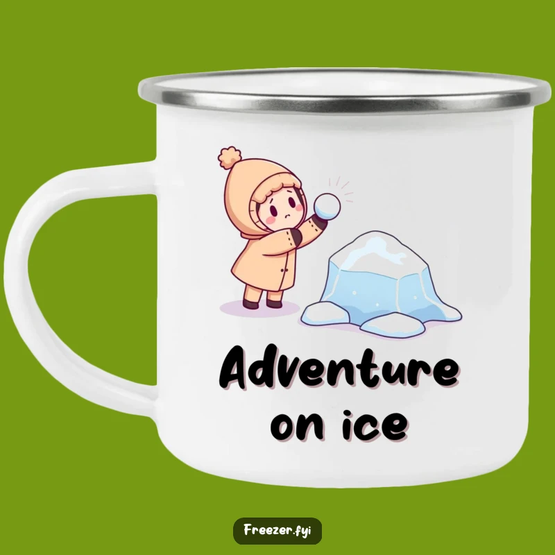 Funny Snowball Camp Mug: Playful Character vs. Curious Ice Floe