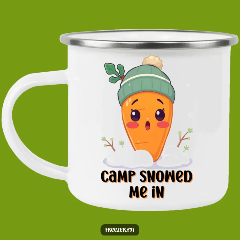 Funny Surprised Carrot Camping Mug: Wintry Outdoor Fun & Gift