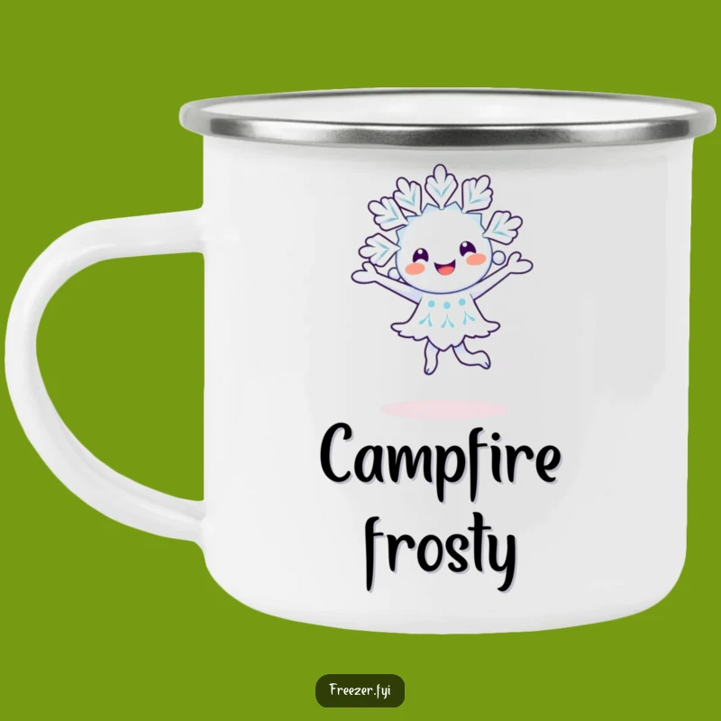 Funny Snowflake Pirouette Camping Mug: Happy Winter Character Outdoors