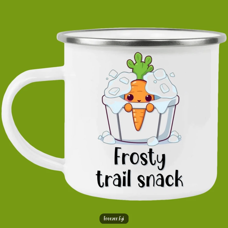 Funny Curious Carrot Camping Mug: Ice Bin Peeking Character Outdoors