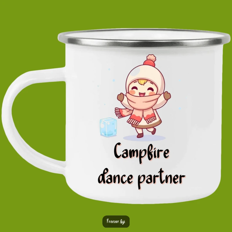 Funny Dancing Character Camping Mug: Scarf Friend Fun, Perfect Outdoor Gift