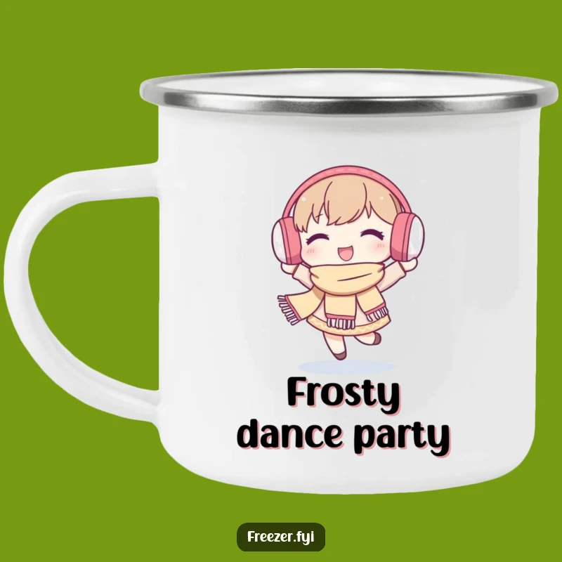 Funny Snow Dance Camping Mug: Character's Winter Joy - Outdoor Fun Gift