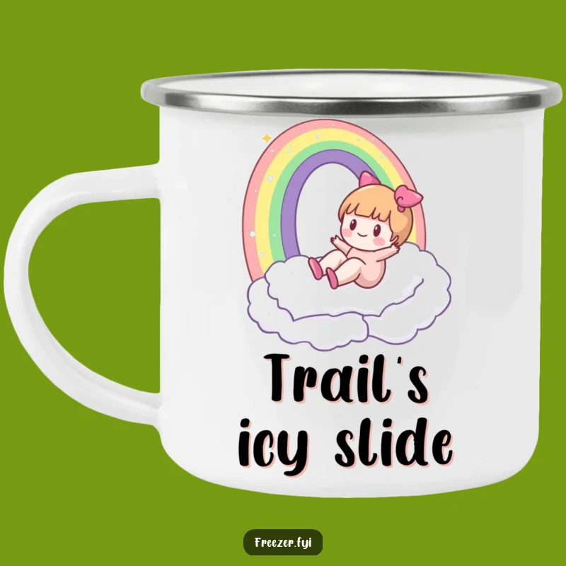 Funny Enamel Camping Mug: Character's Frosty Slide for Outdoor Funny Gifts