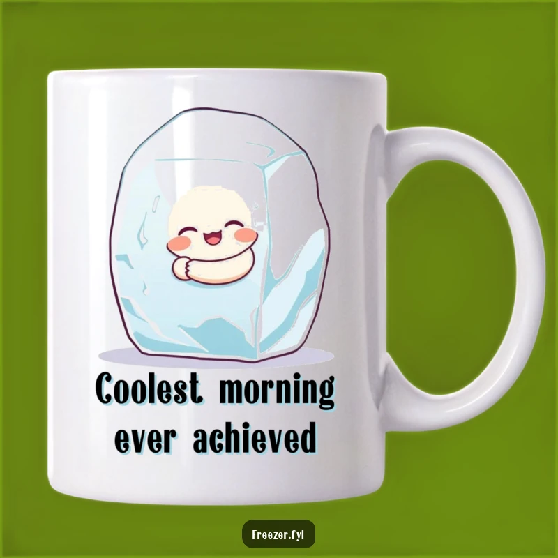 Funny Chubby Character Hugging Ice Mug: Cool Humor for Chilly Mornings!
