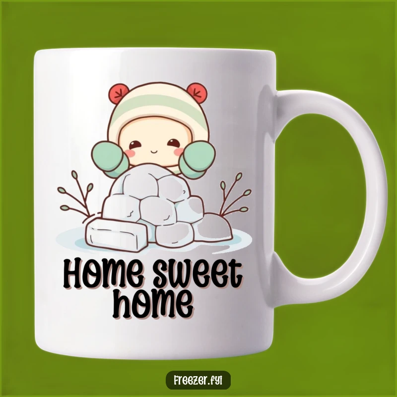 Funny Igloo Builder Mug: Happy Mittened Character, Adorable Humorous Gift