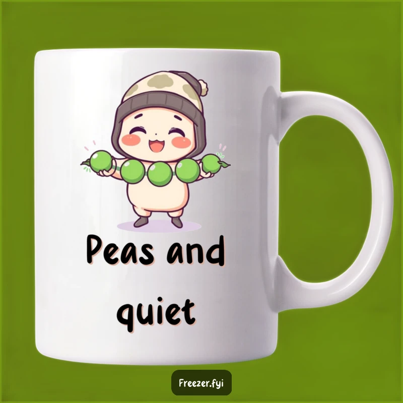 Funny Chef Mug: Cheerful Character Juggling Frozen Peas with Toque