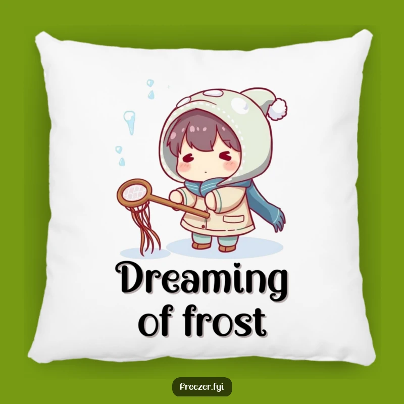Funny Icicle Catcher Pillow: Character Catches Falling Ice with Net