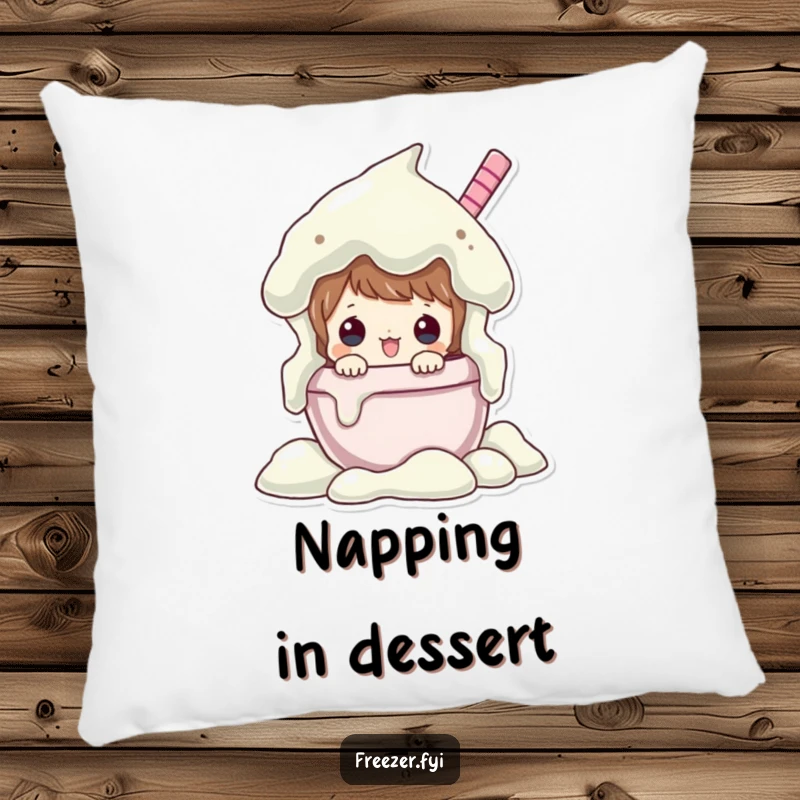Funny pillow featuring a character peeking from an overflowing ice cream tub, offering comfort and a sweet, humorous dessert accent.