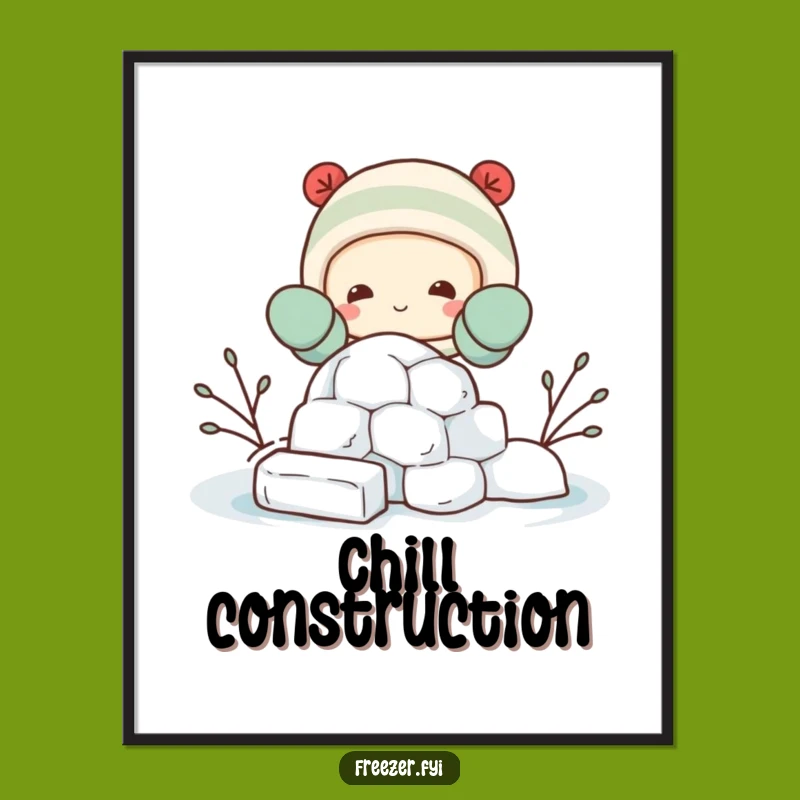 Funny Igloo Builder Digital Print: Mittened Character Art, Instant Humorous Gift