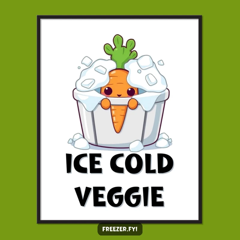 Funny Curious Carrot Digital Art: Ice Bin Peeking Character Print