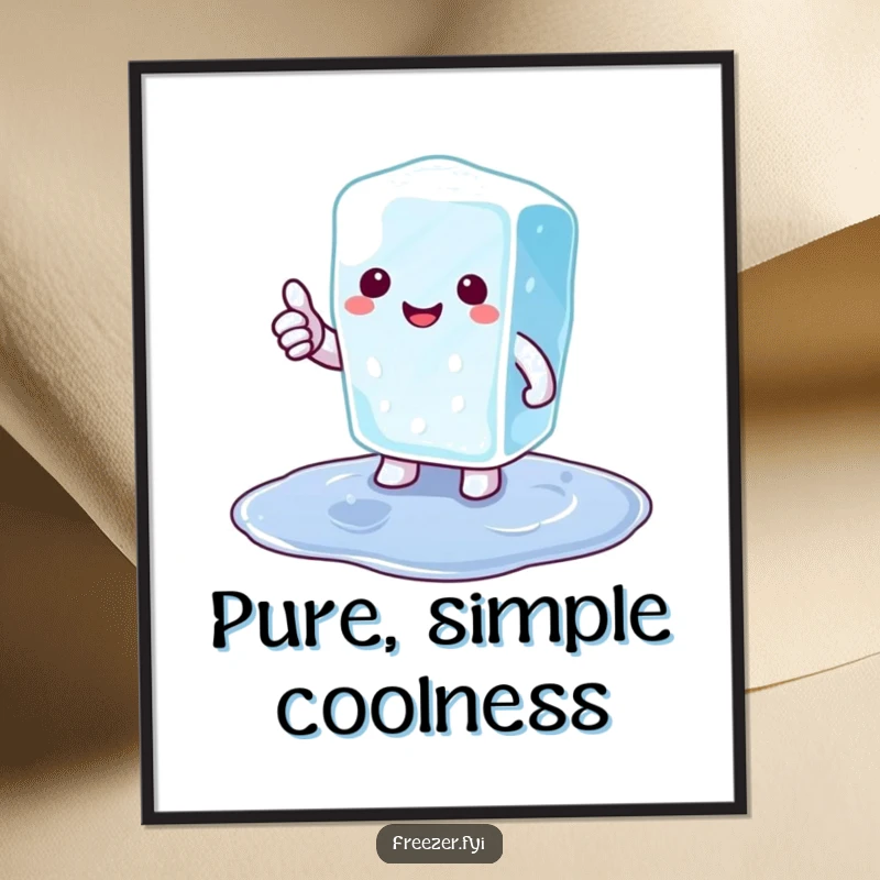 Funny ice cube digital art print of a happy cartoon ice cube giving a thumbs up from a puddle, perfect for instant decor.
