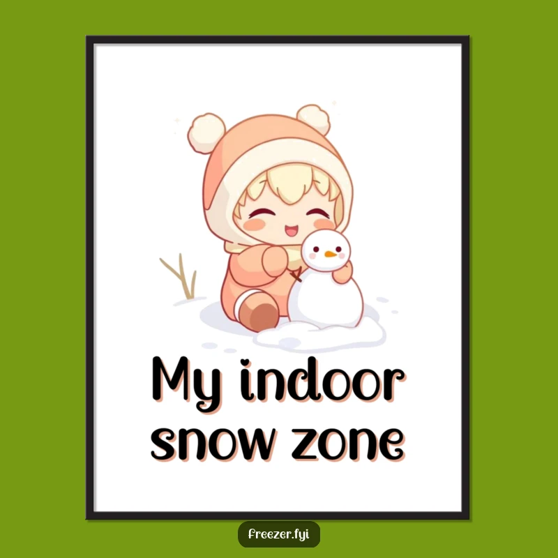 Funny Indoor Snowman Digital Art: Whimsical Character Building Snowman