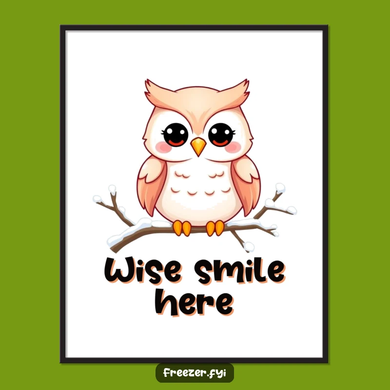 Funny Owl Smile Digital Art - Printable Snowy Owl Decor, Gift