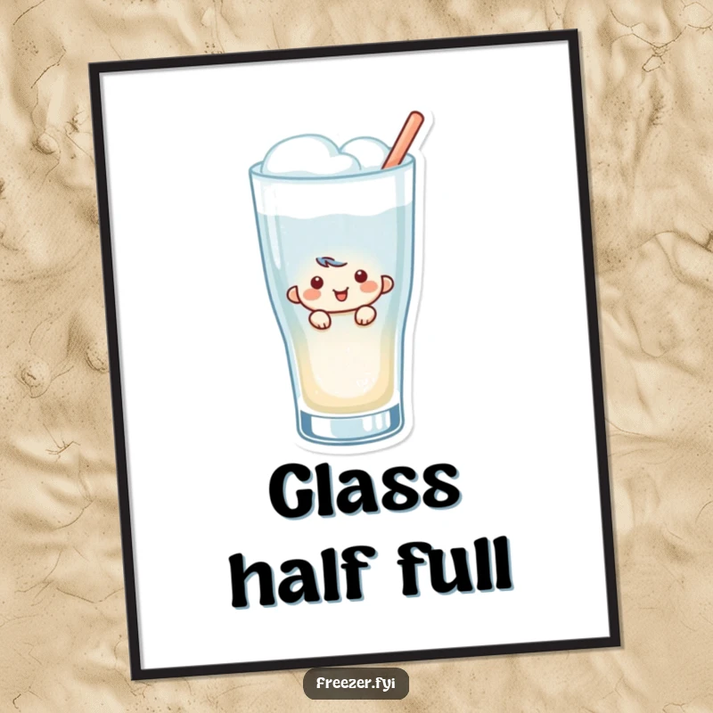 Funny Peeking Digital Art Print: High-resolution art of a smiling character peeking from a frosty glass, whimsical and humorous.