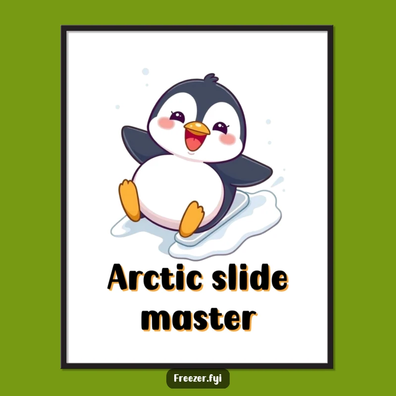 Funny Penguin Digital Art: Printable Sliding Bird for Instant Winter Decor