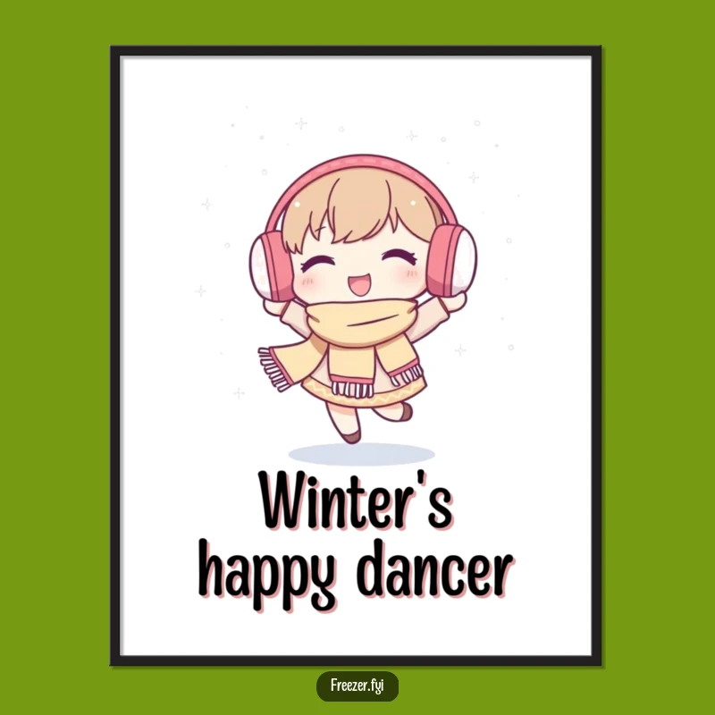 Funny Winter Dance Art Print: Character's Snowy Joy - Instant Happy Gift Download