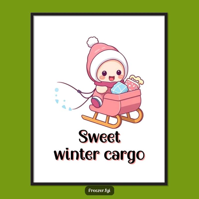 Funny Winter Treats Art Print: Character's Sled Joy - Instant Snack Gift Download