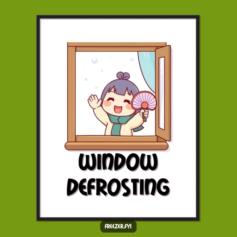 Funny Frosty Window Digital Art: Enthusiastic Character's Winter Scene