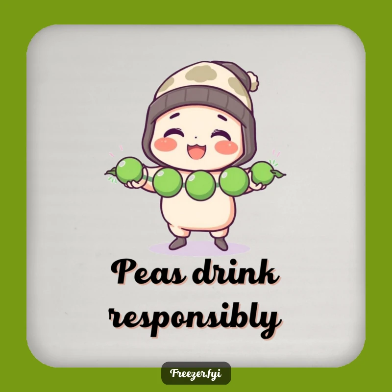 Funny Chef Coaster: Character Juggles Frozen Peas with Toque