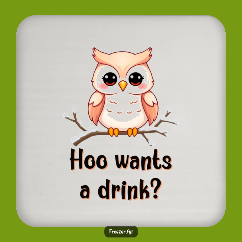 Funny Owl Smile Drink Coaster - Charming Snowy Owl Table Protector, Gift