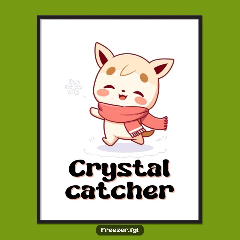 Funny Snowflake Chaser Poster: Scarfed Character Art, Whimsical Humorous Decor Gift