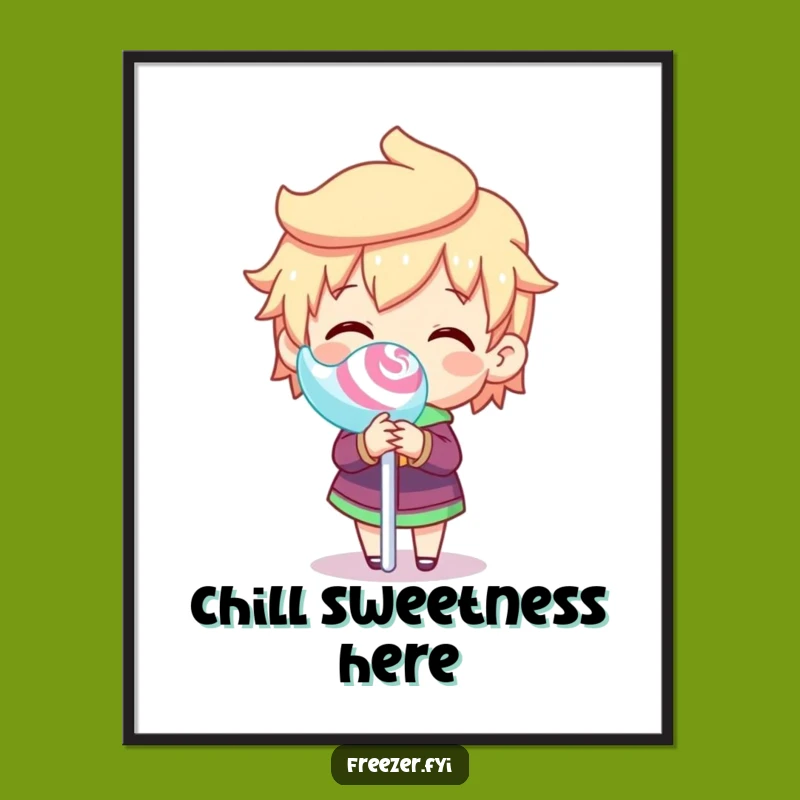 Funny Frozen Lollipop Spin Poster: Hilarious Character Art for Sweet Decor