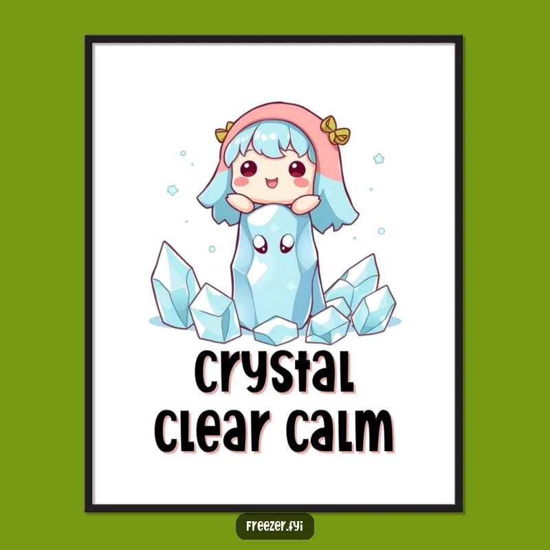 Funny Ice Crystal Poster: Serene Character's Winter Float Wall Art