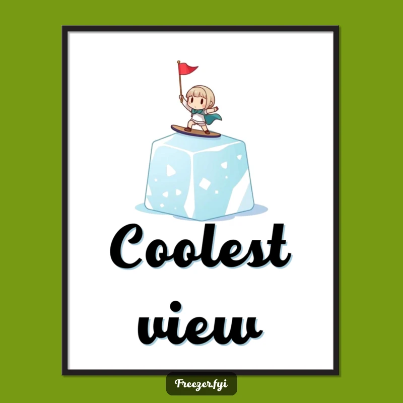 Funny Ice Cube Surfer Poster: Cheerful Character Art, Epic Humorous Wall Decor Gift