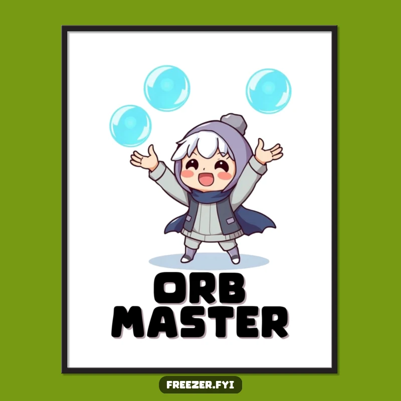 Funny Ice Juggler Poster: Glowing Orb Art, Dazzling Humorous Decor Gift