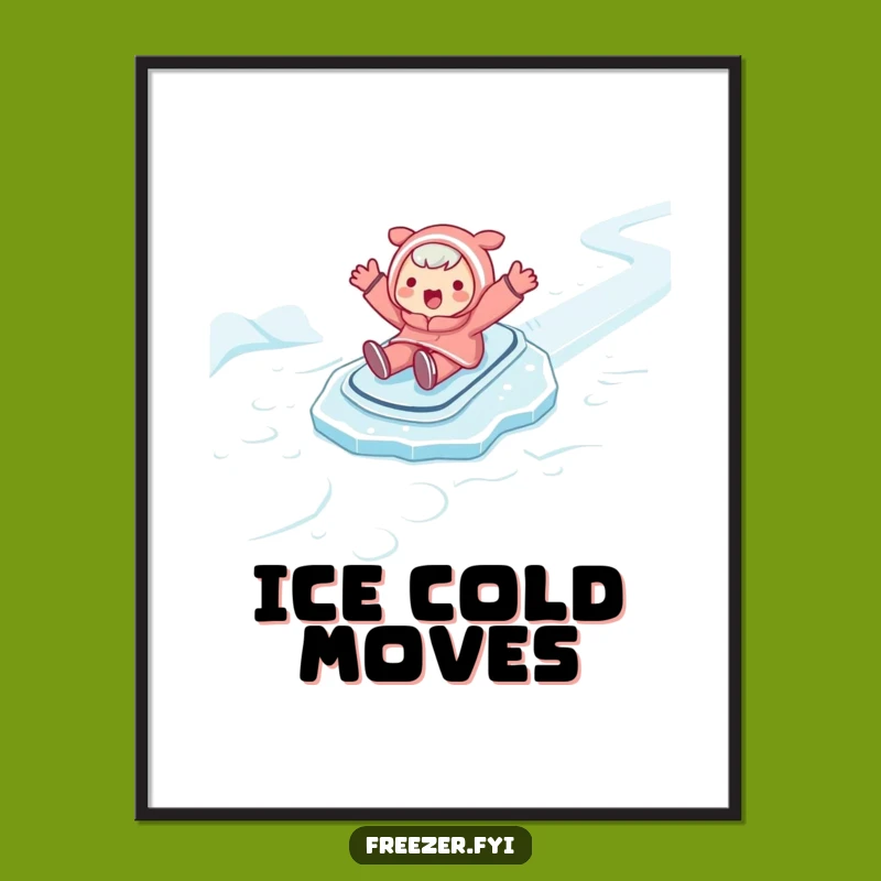 Funny Ice Slide Poster: Joyful Character's Slippery Winter Wall Art