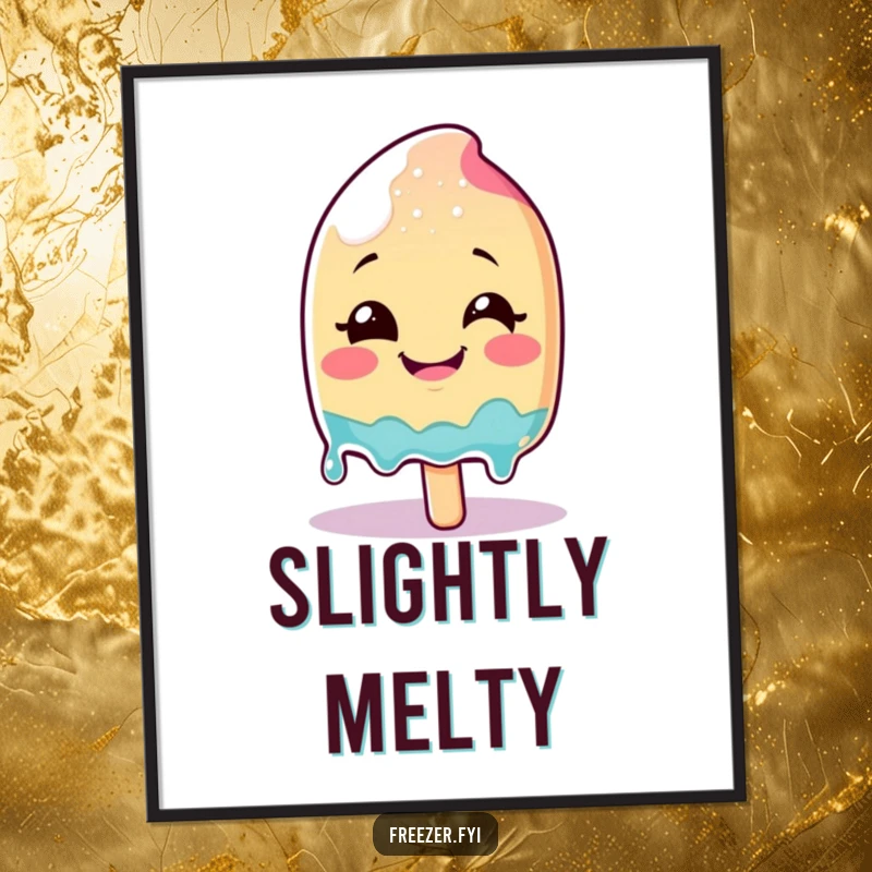 Funny smiling popsicle character melting slightly with glee, displayed as cheerful wall art.
