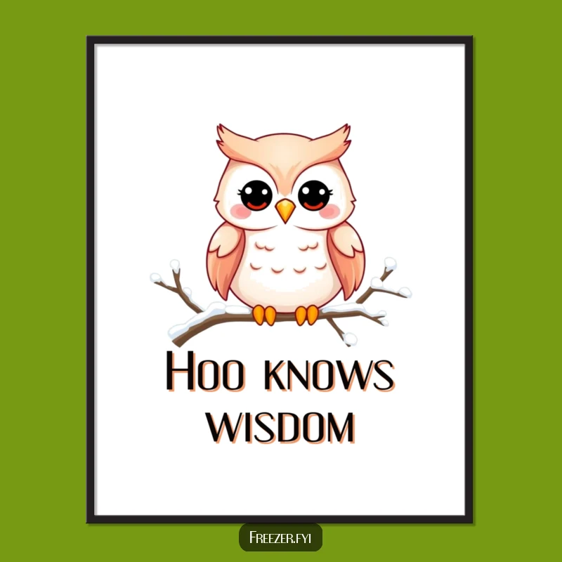 Funny Owl Smile Poster - Whimsical Snowy Owl Wall Art, Gift Idea