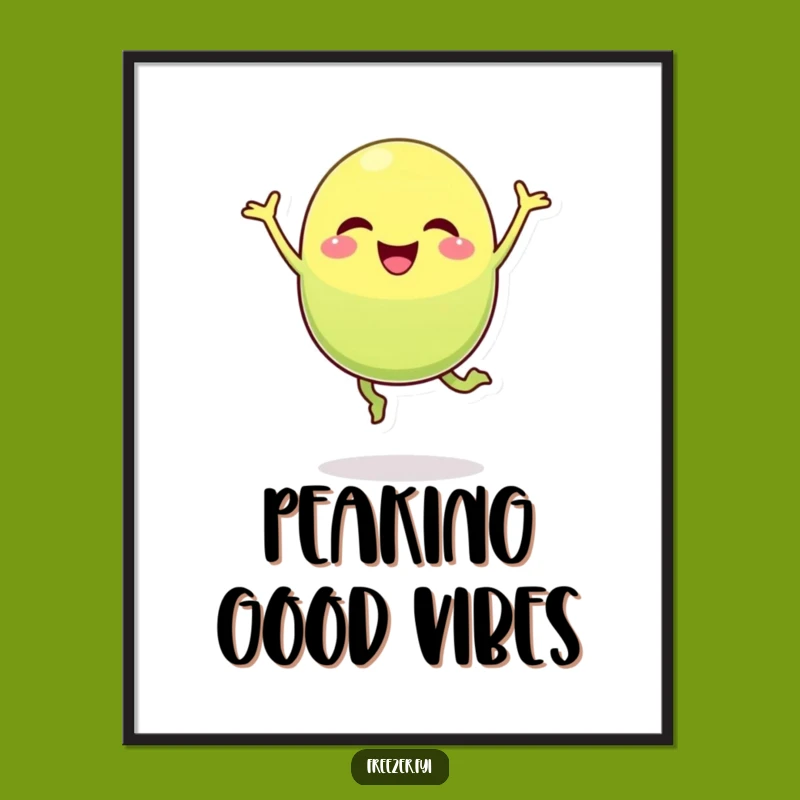 Funny Pea Pod Jump Poster: Cheerful Character Wall Art for Laughter