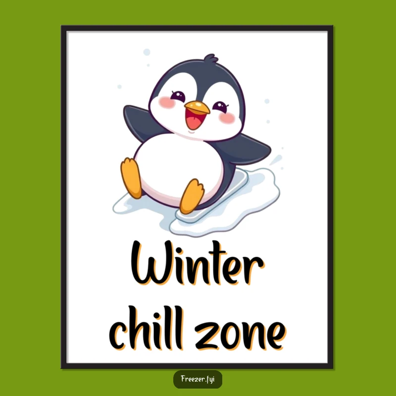 Funny Penguin Poster: Chubby Bird Sliding Art for Whimsical Winter Decor