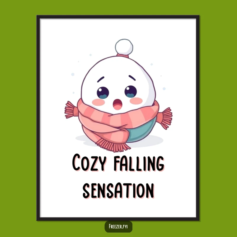 Funny Snowball Scarf Art Poster - Whimsical Winter Decor