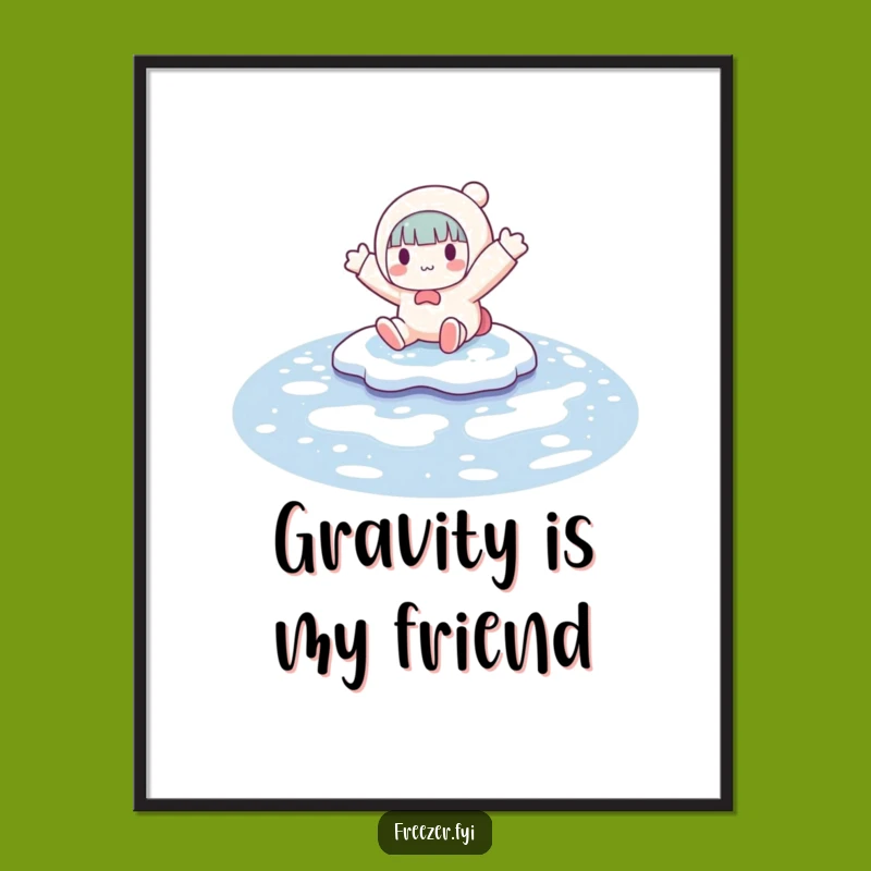 Funny Winter Poster: Character's Hilarious Puddle Slide - Whimsical Wall Art Funny Gift