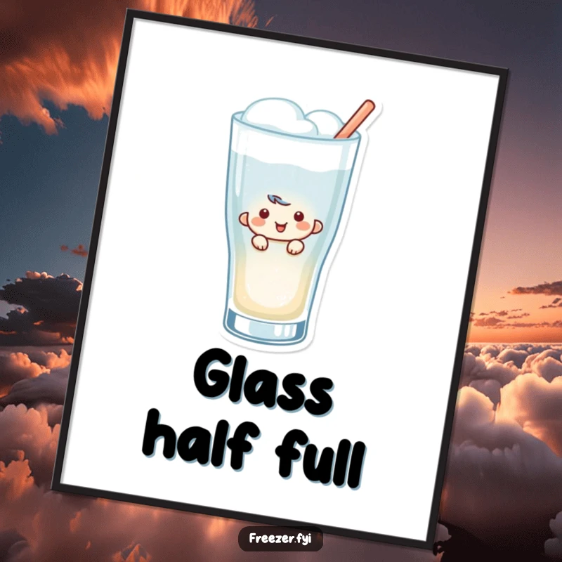 Funny Peeking Poster: Artwork of a smiling character peeking from a frosted glass, ideal for adding a touch of whimsical humor.