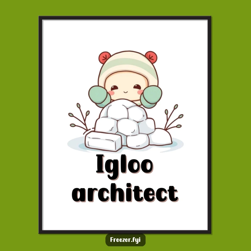 Funny Igloo Builder Poster: Mittened Character Art, Charming Humorous Decor Gift