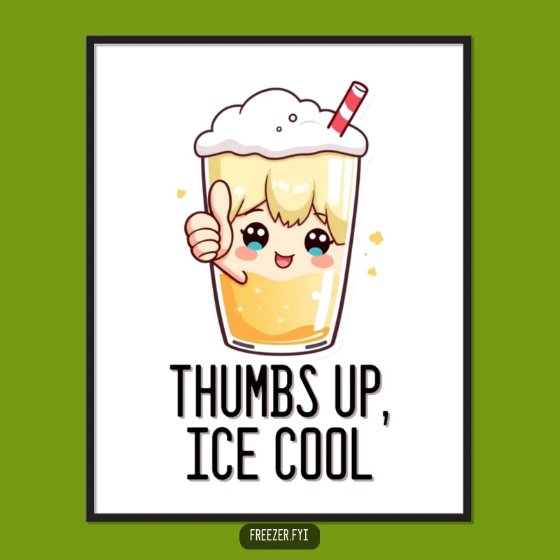 Funny Thumbs Up Frosty Beverage Poster: Hilarious Character Art for Positive Decor