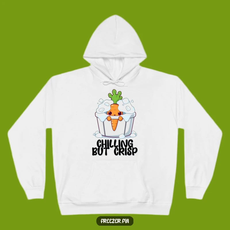 Funny Curious Carrot Hoodie: Ice Bin Peeking Character Sweatshirt