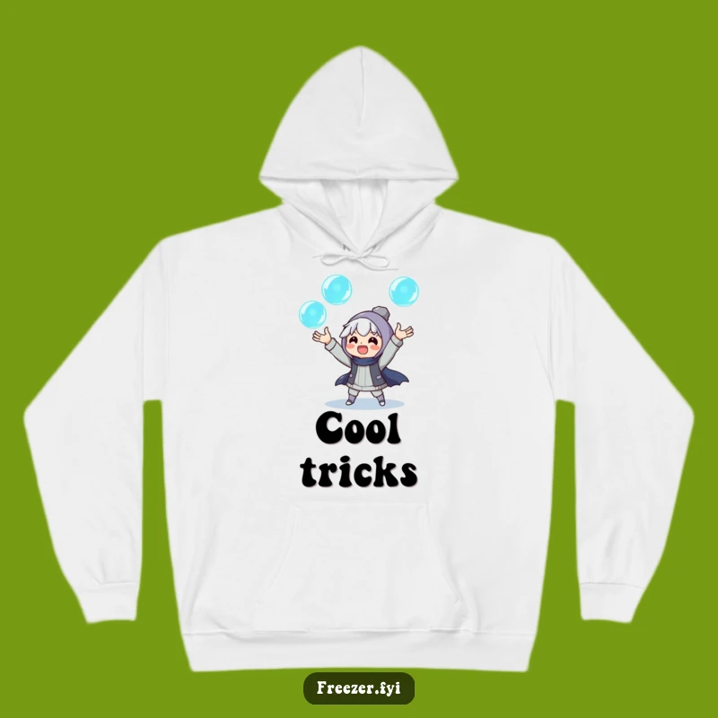Funny Ice Juggler Hoodie: Cozy Character, Glowing Orbs, Warm Humorous Gift