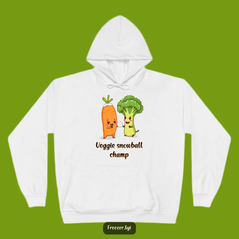 Funny Veggie Hoodie: Cozy Carrot vs Broccoli Snowball Battle