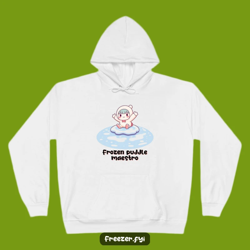 Funny Winter Hoodie: Character's Slippery Puddle Adventure - Cozy Comical Gift