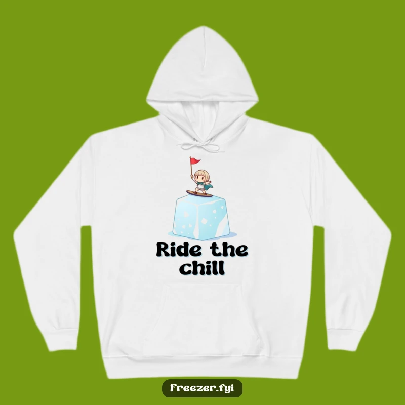 Funny Ice Cube Surfer Hoodie: Cozy Character Riding Giant Ice, Great Humorous Gift