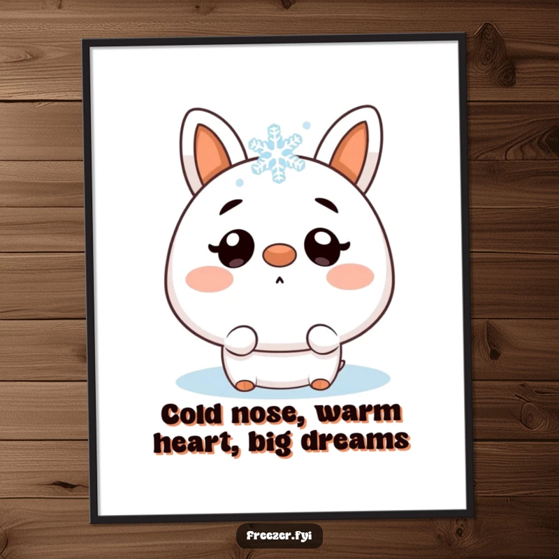 Funny Free Printable Wall Art: A character's face shows pure, comical surprise as a snowflake makes a perfect landing on its nose.