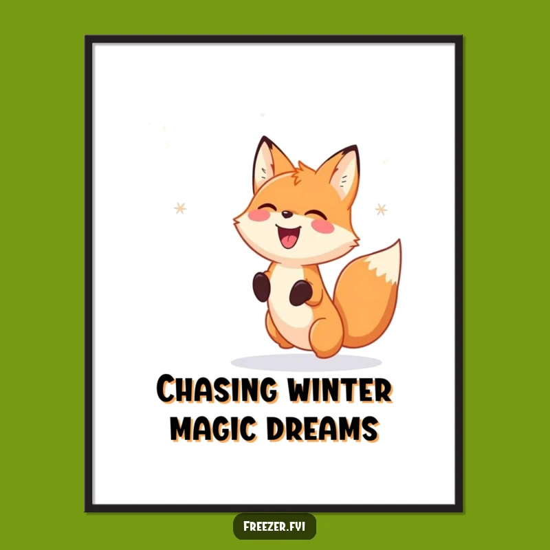 Free Printable Fox Wall Art - Snowflake Chase Decor, Funny Downloadable Art for Winter