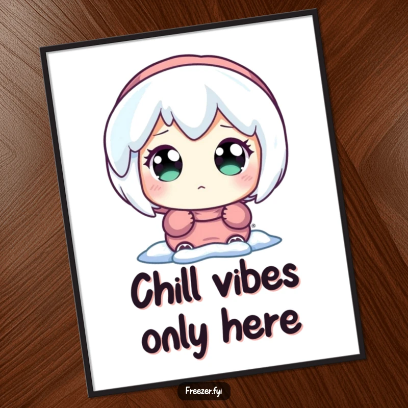 Funny Free Printable Icicle Wall Art: A character with wide eyes is mesmerized by a brightly glowing, sharp icicle. Art print.