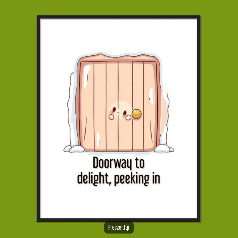 Funny Free Printable Wall Art: Frosty Door Peek, Whimsical Character Downloadable Art